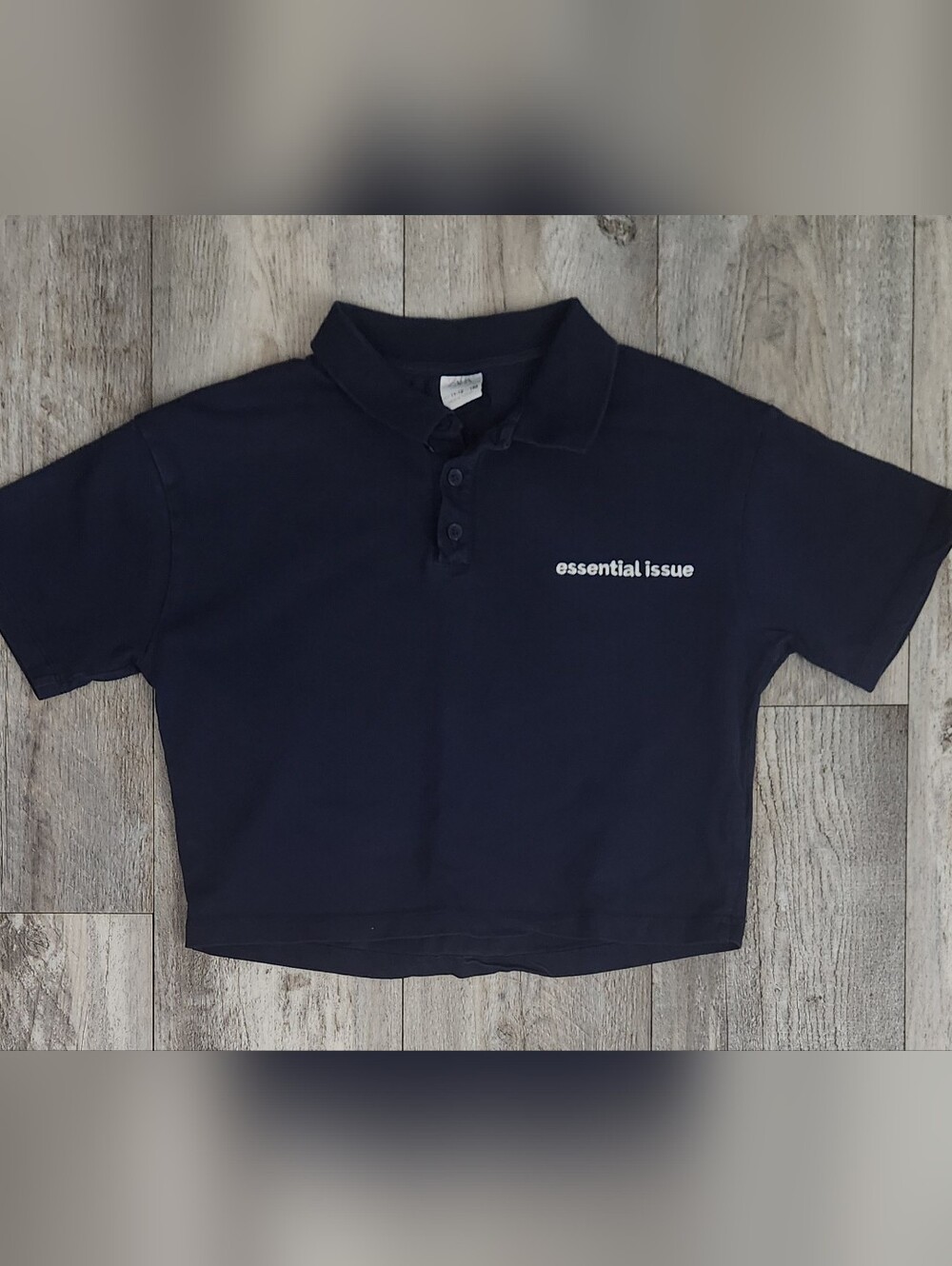 Zara Navy Polo Shirt with White 'essential issue' Embroidery